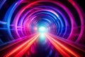 Tunnel with lot of lights going through it and bright light coming out of the tunnel. Generative AI Royalty Free Stock Photo