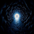 A tunnel made of blob and fold architecture, designed parametrically, tunnels through the nightspace - generated by ai
