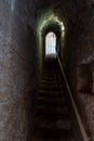 Tunnel passage leading to the roof of the remains of the church of St. Anne of the Byzantine period in the ruins of the city of