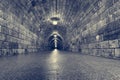 Tunnel running through mountain illuminated with electric lights. Royalty Free Stock Photo