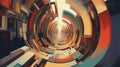 Abstract Color Digital Image With Tunnels And Buildings In Rustic Futuristic Style