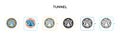 Tunnel signal vector icon in 6 different modern styles. Black, two colored tunnel signal icons designed in filled, outline, line