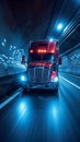 Tunnel speed powerful semi truck barrels through with dynamic motion Royalty Free Stock Photo