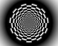 Tunnel from a tile 3D abstraction. Circular tunnel rectangular chess black and white. Rounded checkerboard shape