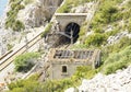 Tunnel and train tracks on the coast of El Garraf in Barcelona