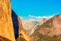 Tunnel View with El Capitan and Half Dome in Yosemite National Park around sunset Royalty Free Stock Photo