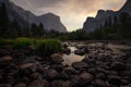 Tunnel View Yosemite National Park, river rocks in Merced River Royalty Free Stock Photo