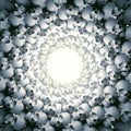 Tunnel of white skulls in modern style. Light at the end of the tunnel. 3d rendering digital illustration Royalty Free Stock Photo