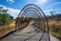 tunnel in wooden slats for people to pass through in the interior of the Barrosal Park in Castelo Branco.