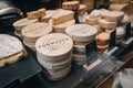 Tunworth Cheese Co cheese on sale at Neal`s Yard Dairy stall inside Borough Market, London, UK Royalty Free Stock Photo