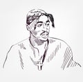 Tupac Shakur vector sketch portrait isolated