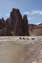 Unidentified men riding horses in the beautiful Quebrada Seca y El Duende Canyon, near Tupiza - Bolivia, South America