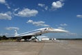 The Tupolev Tu-144 plane was the first in the world commercial supersonic transport aircraft at the International Aviation and Spa Royalty Free Stock Photo