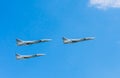 3 Tupolev Tu-22M3 (Backfire) supersonic maritime strike bombers fly