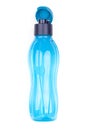 Tupperware plastic bottle. Plastic blue drinking bottle with valves on a white background. Eco-bottles Royalty Free Stock Photo
