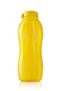 Tupperware plastic bottle. Plastic yellow drinking bottle with ergonomic cap isolated on white background. Eco-bottles of the