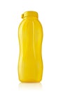 Tupperware plastic bottle. Plastic yellow drinking bottle with ergonomic cap isolated on white background. Eco-bottles of the Royalty Free Stock Photo