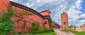 Panorama of Old Turaida castle with tower in a sunny day. Summer landscape. Gauja national park, Sigulda, Latvia Royalty Free Stock Photo