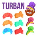 Turban Vector. Indian, Arabic Head Cap, Hat. Bedouin Headdress. Isolated Cartoon Illustration