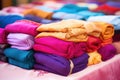 turbans, neatly folded, in various colors at a gurdwara