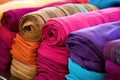 turbans, neatly folded, in various colors at a gurdwara