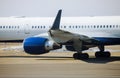 The turbine the aircraft plane is preparing to fly at the airplane on the runway the airport Royalty Free Stock Photo