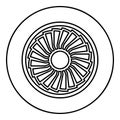 Turbine airplane turbomachine jet engine aircraft motor fan plane contour outline line icon black color vector illustration image