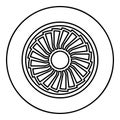 Turbine airplane turbomachine jet engine aircraft motor fan plane contour outline line icon black color vector illustration image Royalty Free Stock Photo