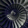 Turbine blades wings spiral effect abstract fractal pattern background. Spiral industrial production metallic turbine background.