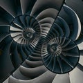 Turbine blades wings surreal spiral effect abstract fractal pattern background. Spiral industrial production metallic turbine back Royalty Free Stock Photo