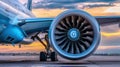 A turbine on the wing of a modern passenger aircraft.