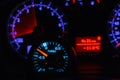 Turbo boost gauge and blurry unfocused speedometer