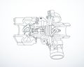 Outline of sectioned turbocharger. Vector illustration