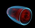 Turbo jet engine (3D xray red and blue transparent)