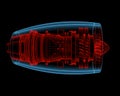 Turbo jet engine (3D xray red and blue transparent) Royalty Free Stock Photo