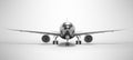 Turbocharged passenger plane isolated 3d render on gray background with shadow