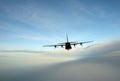 Turboprop airplane in flight Royalty Free Stock Photo