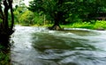 The turbulent flow of dark water canal during the flood season. Royalty Free Stock Photo