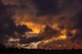 African landscape fiery stormy sunset clouds in African landscape