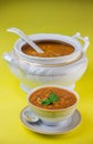 Tureen and bowl of harira soup Royalty Free Stock Photo