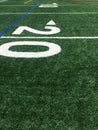 Turf football field 20 yard line. Turf football field