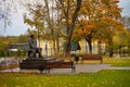 Turgenev statue in the Bezhin Meadow Museum-Reserve in autumn