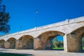 Turia park and Serranos bridge in Valencia, Spain Royalty Free Stock Photo