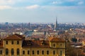 Turin cityscape, Torino, Italy at sunset, panorama with the Mole Antonelliana over the city. Scenic colorful light and dramatic sk Royalty Free Stock Photo