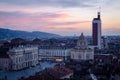 Turin, cityscape view on Piazza Castello