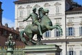 Turin Ã¢â¬â equestrian statue dedicated to Castore and Polluce in Castle square with the Royal Palace in the background