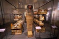 TURIN, ITALY - AUGUST 19, 2021: Inner coffin of Tamit and Egyptian sarcophagi with mummy, Egyptian Museum of Turin, Italy