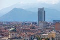 Intesa Sanpaolo bank skyscraper designed by Renzo Piano and Turin city skyline view