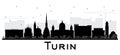 Turin Italy City Skyline Silhouette with Black Buildings Isolate