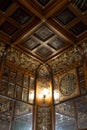 Close up of the interior of the historic coffee shop, Cafe Mulassano, Turin Italy. Cafe is decorated in Art Nouveau style.